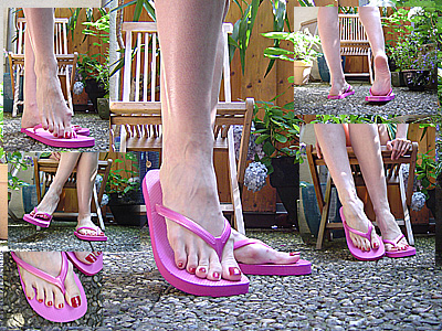 Pink Flip Flops In The Garden Leg Crossing Dangling And Relaxing